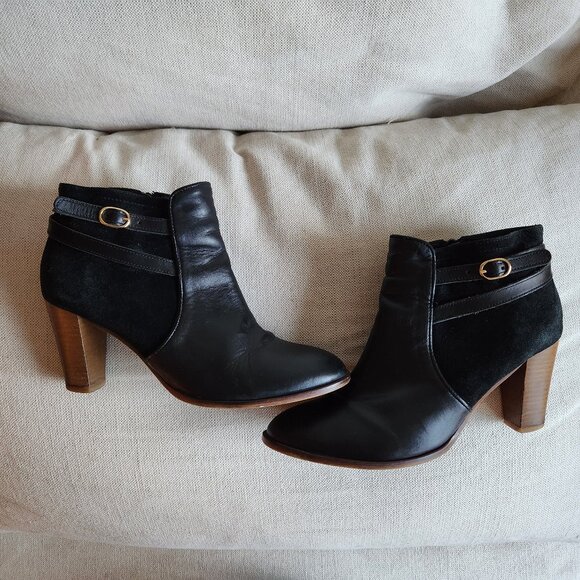 Sz10 🇫🇷 Sezane-inspired Black Leather & Suede Heeled Ankle Boots - Picture 3 of 10
